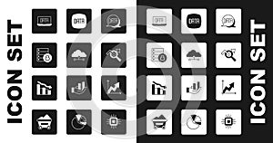 Set Data analysis, Network cloud connection, Server security with padlock, Search data, Financial growth and decrease