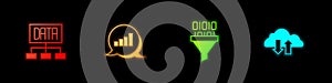 Set Data analysis, Pie chart infographic, Binary code and Cloud download and upload icon. Vector