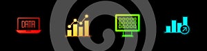 Set Data analysis, Pie chart infographic, Binary code and Financial growth icon. Vector