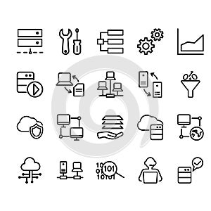 Set of Data Analysis Related Vector Line Icons.