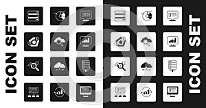 Set Data analysis, Search cloud computing, Financial growth, Server, Pie chart infographic, and data icon. Vector