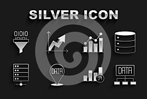 Set Data analysis, Server, Financial growth, Pie chart infographic, Binary code and icon. Vector