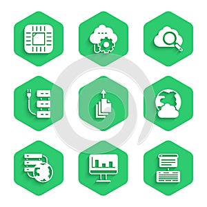 Set Data export, Monitor with graph chart, Server, Data, Web Hosting, Social network, Network cloud connection, Search