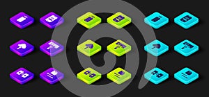 Set Data transfer and storage, Transfer files, Cloud upload, Air conditioner, Mobile with wi-fi wireless and icon