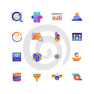 Set of Data. Vector Gradient Icons. Editable Color. 48x48