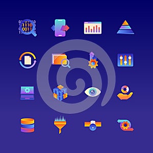 Set of Data. Vector Gradient Icons. Editable Color. 48x48