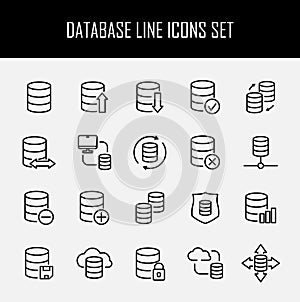 Set of database icons in modern thin line style.
