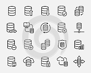 Set of database icons in modern thin line style.