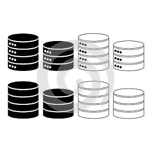 Set of Database storage icon, internet network server cloud data symbol, connection system vector illustration