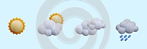 Set of day synoptic icons in realistic style. Sunny and cloudy weather