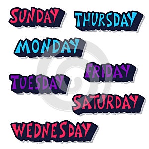 Set of days of the week. Vector lettering