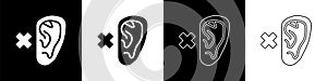 Set Deafness icon isolated on black and white background. Deaf symbol. Hearing impairment. Vector