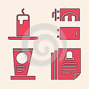 Set Death certificate, Burning candle, Crematorium and Grave with tombstone icon. Vector