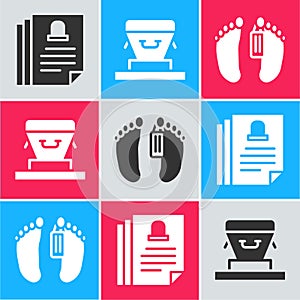 Set Death certificate, Coffin and Dead body icon. Vector