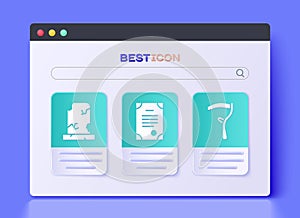 Set Death certificate, Old grave with tombstone and Scythe icon. Vector