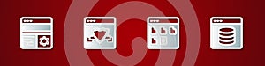 Set Debugging, Browser with shield, files and Server, Data, Web Hosting icon. Vector