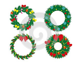 Set of decorated christmas wreaths