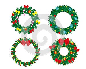 Set of decorated christmas wreaths photo