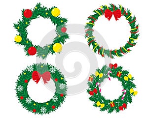 Set of decorated christmas wreaths on white background photo