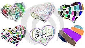 Set of decorated colorful hearts isolated