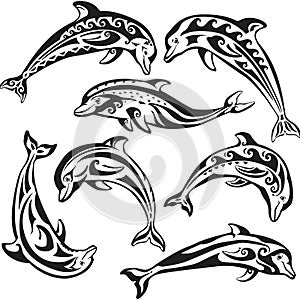Set of decorated dolphins
