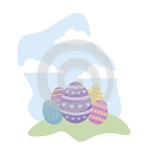 Set of decorated eggs easter in grass