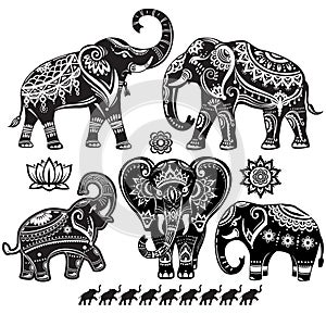 Set of decorated elephants