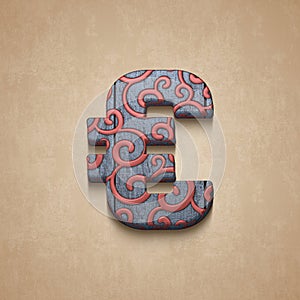 set of decorated wooden numbers, 3d rendering, euro symbol