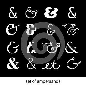 Set of decoration ampersands for letters and invitation on background. Hand drawn type. Vector illustration. Ampersand