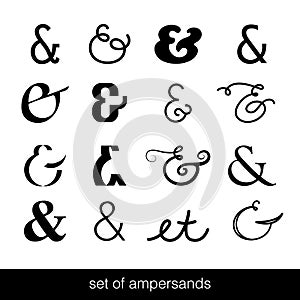 Set of decoration ampersands for letters and invitation on background. Hand drawn type. Vector illustration. Ampersand