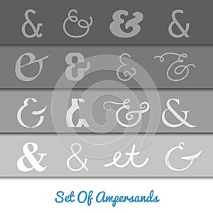 Set of decoration ampersands for letters and invitation on black background. Hand drawn type. Vector illustration