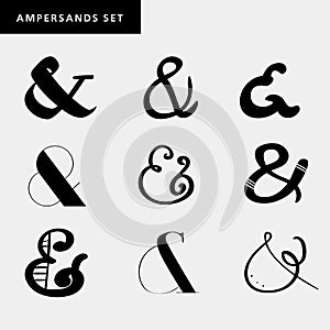 Set of decoration ampersands for letters, invitation. Hand drawn type