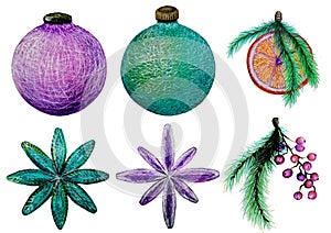 Set of decorations from pieces of glass for the Christmas tree