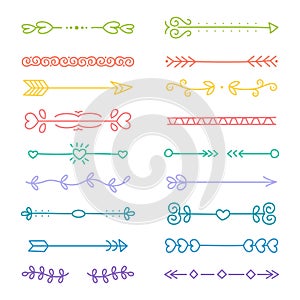 Set of decorative arrows, doodle text dividers, ornaments