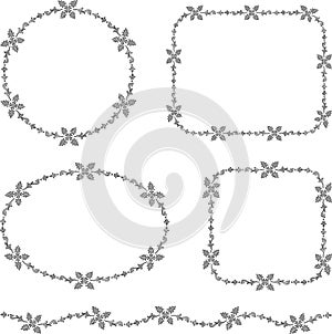 Set of decorative borders from drawn floral design elements