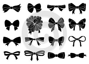 Set of decorative bow for your design. Vector black bow silhouette isolated on white