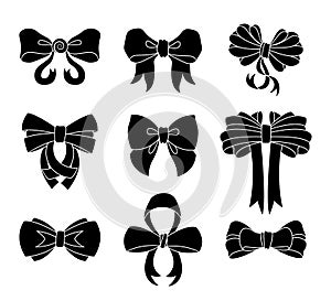 Set of decorative bow for your design. Vector bow silhouette isolated on white