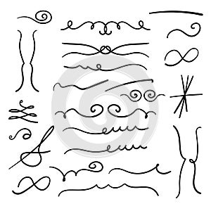 Set Of Decorative Calligraphic Elements For Decoration. Hand drawn lines.