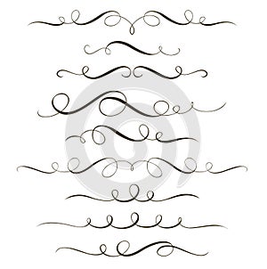 Set of decorative calligraphic elements, swirl dividers for your design and page decor.