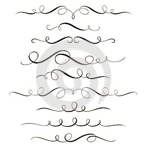 Set of decorative calligraphic elements, swirl dividers for your design and page decor. photo