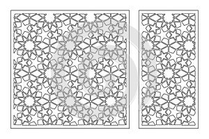 Set decorative card for cutting. Arabic geometric mosaic pattern. Laser cut. Ratio 1:1, 1:2. Vector illustration