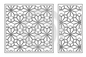 Set decorative card for cutting. Arabic linear mosaic pattern. Laser cut. Ratio 1:1, 1:2. Vector illustration