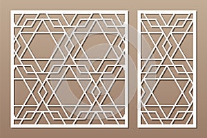 Set decorative card for cutting. Arabic linear mosaic pattern. Laser cut. Ratio 1:1, 1:2. Vector illustration