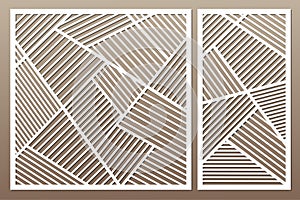 Set decorative card for cutting. Geometric line pattern. Laser c