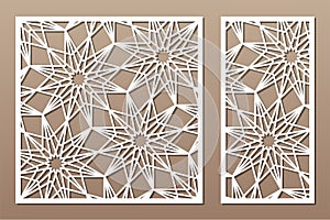 Set decorative card for cutting. Geometric linear flower pattern. Laser cut. Ratio 1:1, 1:2. Vector illustration