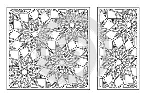 Set decorative card for cutting. Geometric linear flower pattern. Laser cut. Ratio 1:1, 1:2. Vector illustration