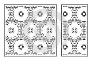 Set decorative card for cutting. Geometric linear flower pattern. Laser cut. Ratio 1:1, 1:2. Vector illustration