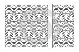 Set decorative card for cutting. Geometric linear pattern. Laser cut. Ratio 1:1, 1:2. Vector illustration