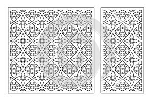 Set decorative card for cutting. Line Arab weaving pattern. Laser cut. Ratio 1:1, 1:2. Vector illustration