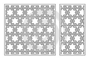 Set decorative cards for cutting. Line star arabesque pattern. Laser cut. Ratio 1:1, 1:2. Vector illustration